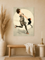Vintage Flapper Woman & Black Cat Wall Art Print - unframed mockup