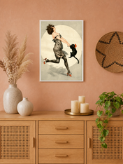 Vintage Flapper Woman & Black Cat Wall Art Print - white framed
