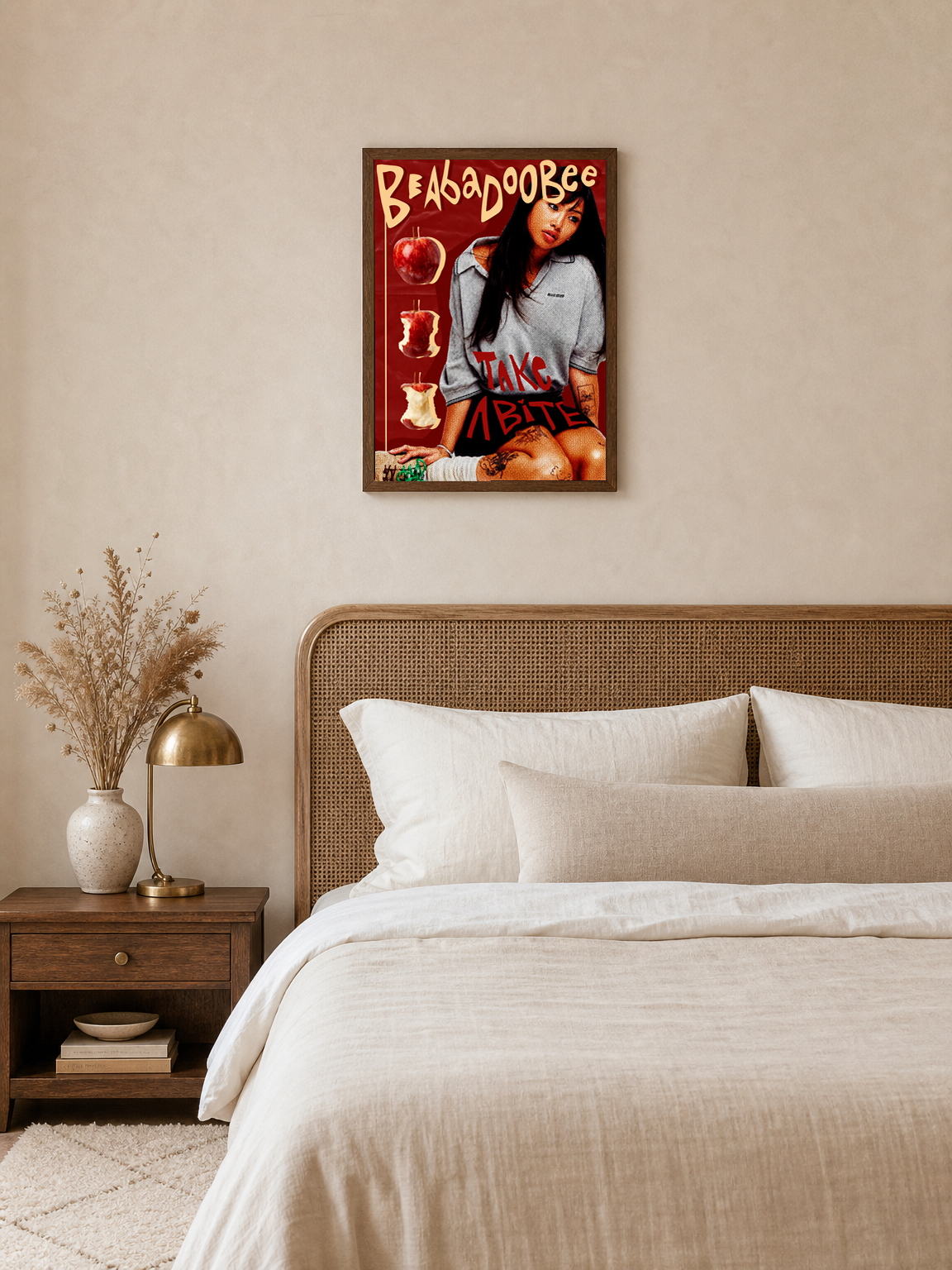 Indie Pop Portrait Wall Art Print "Take A Bite" - dark wood framed