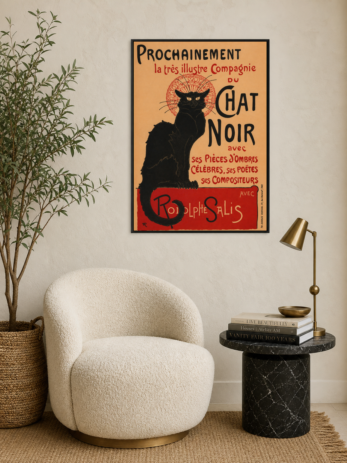 Le Chat Noir Vintage French Wall Art Print - black framed