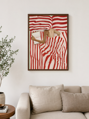 Abstract Red Stripe Reader Wall Art Print - dark wood framed
