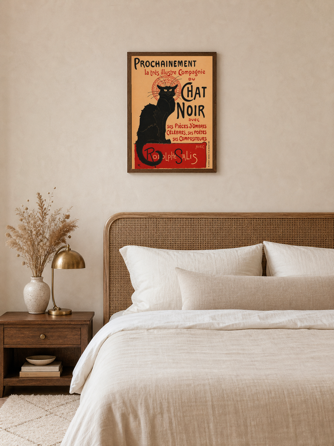 Le Chat Noir Vintage French Wall Art Print - dark wood framed