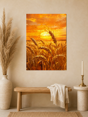 Golden Wheat Sunset Landscape Wall Art Print - unframed mockup