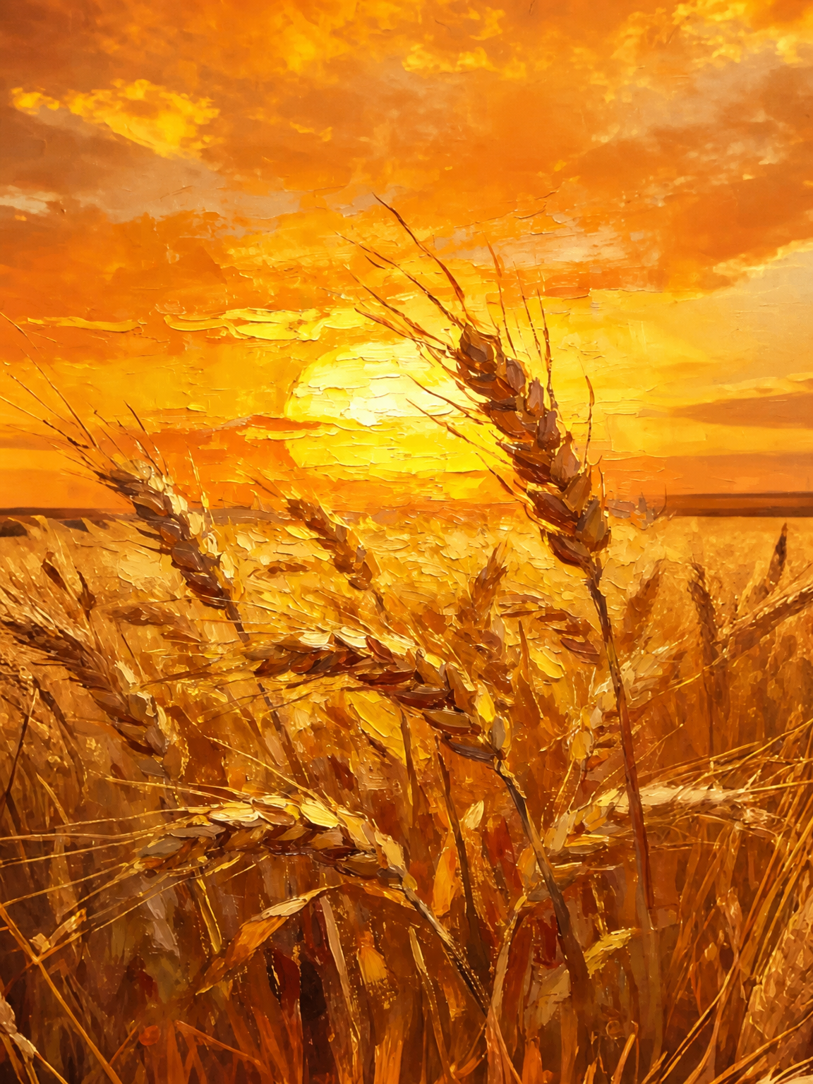 Golden Wheat Sunset Landscape Wall Art Print - unframed