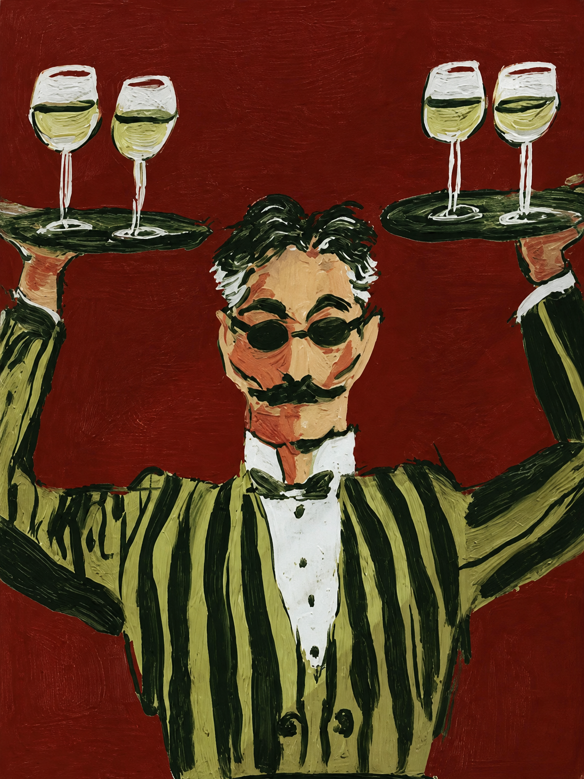 Striped Waiter with Wine Wall Art Print - unframed