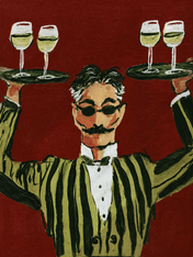 Striped Waiter with Wine Wall Art Print - unframed