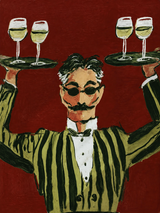 Striped Waiter with Wine Wall Art Print