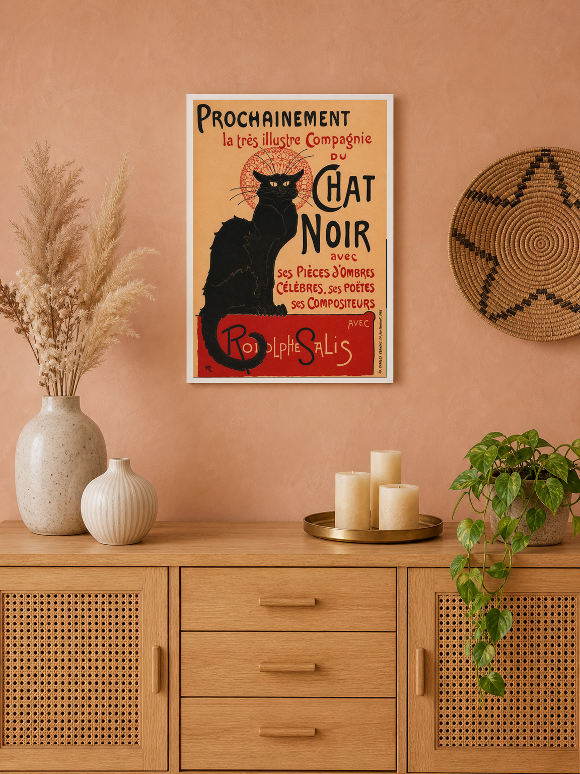 Le Chat Noir Vintage French Wall Art Print - white framed