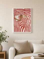 Abstract Red Stripe Reader Wall Art Print - white framed