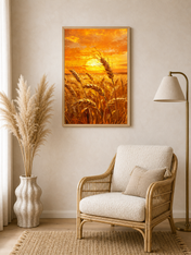 Golden Wheat Sunset Landscape Wall Art Print - wood framed poster