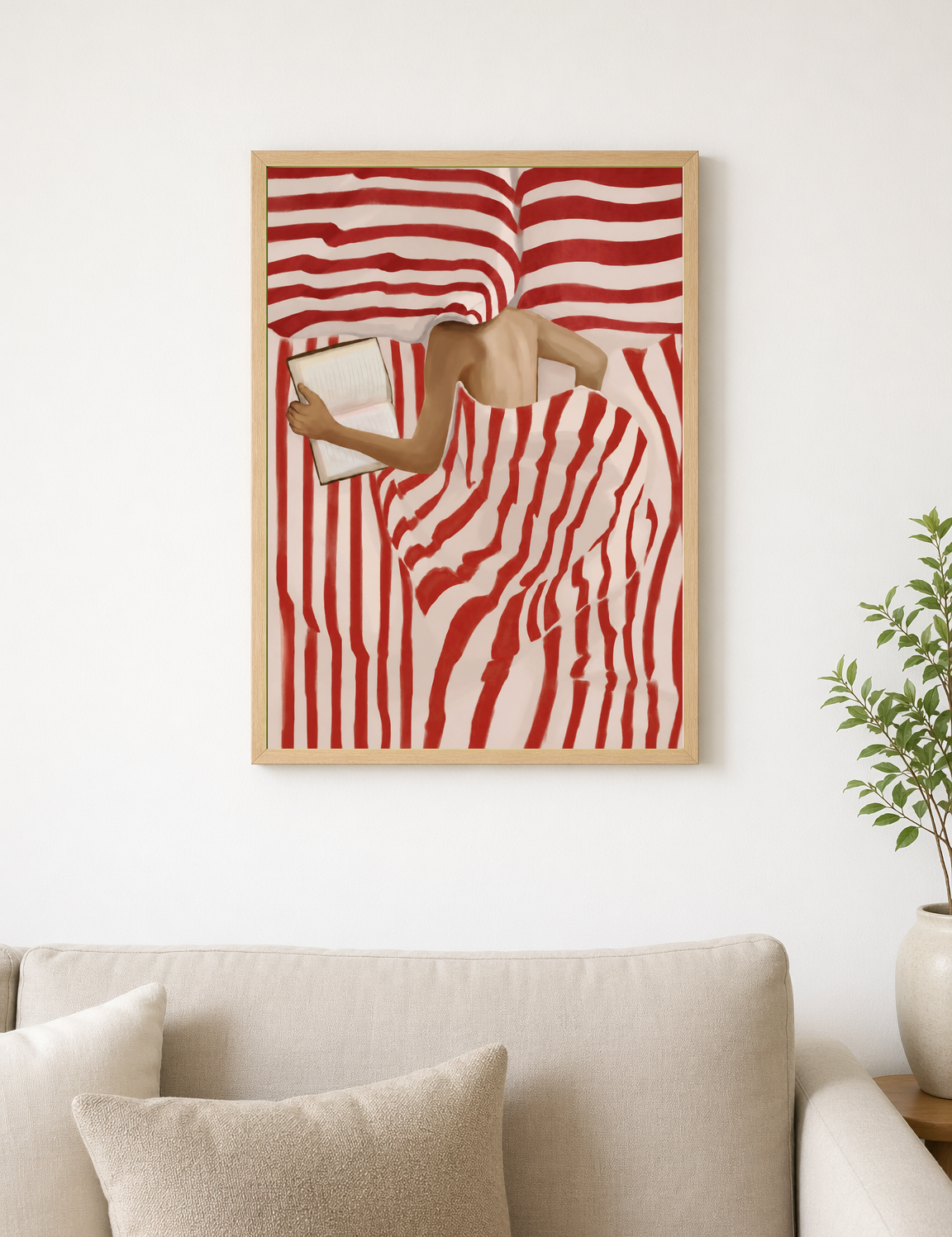 Abstract Red Stripe Reader Wall Art Print - wood framed poster