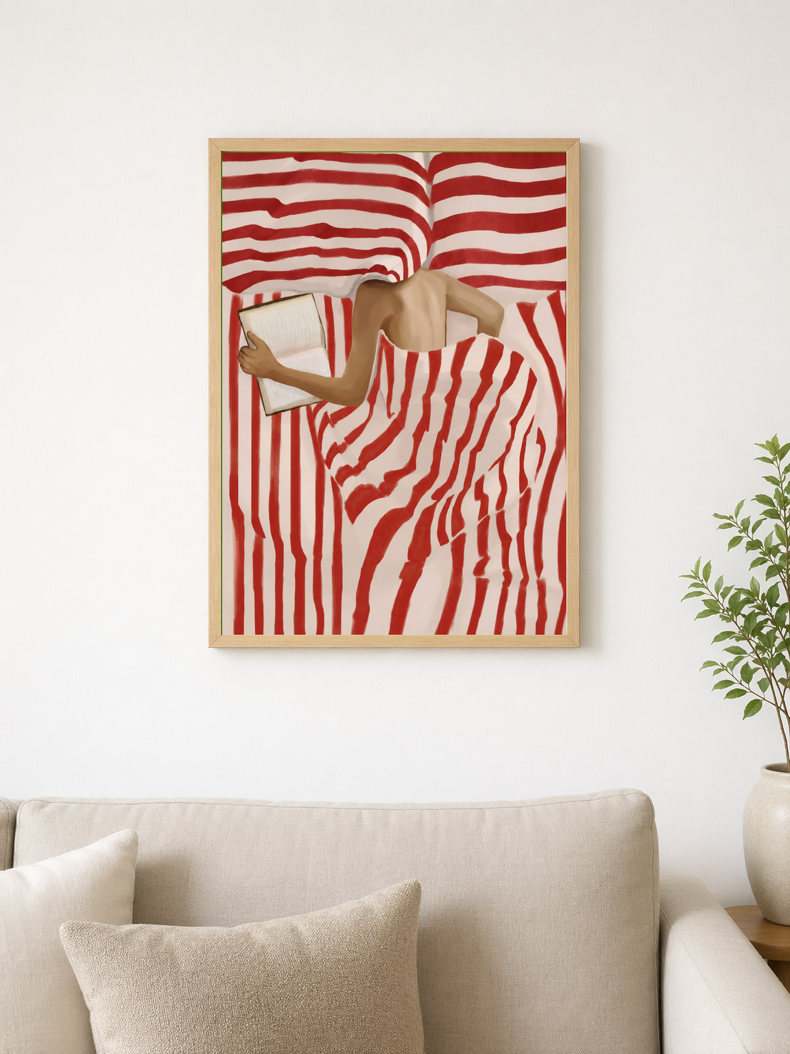 Abstract Red Stripe Reader Wall Art Print - wood framed poster
