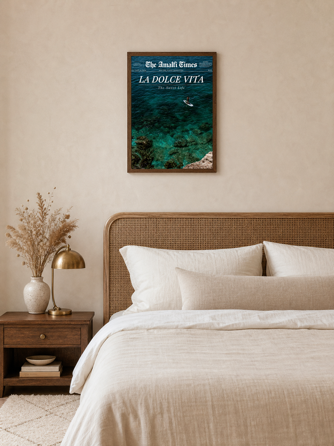 La Dolce Vita Amalfi Coast Wall Art Print - dark wood framed