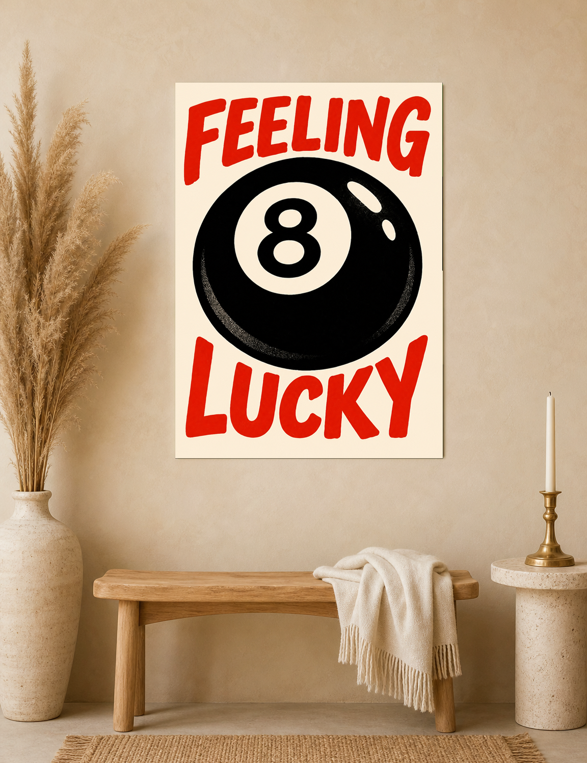 Feeling Lucky 8 Ball Retro Wall Art Print - unframed mockup