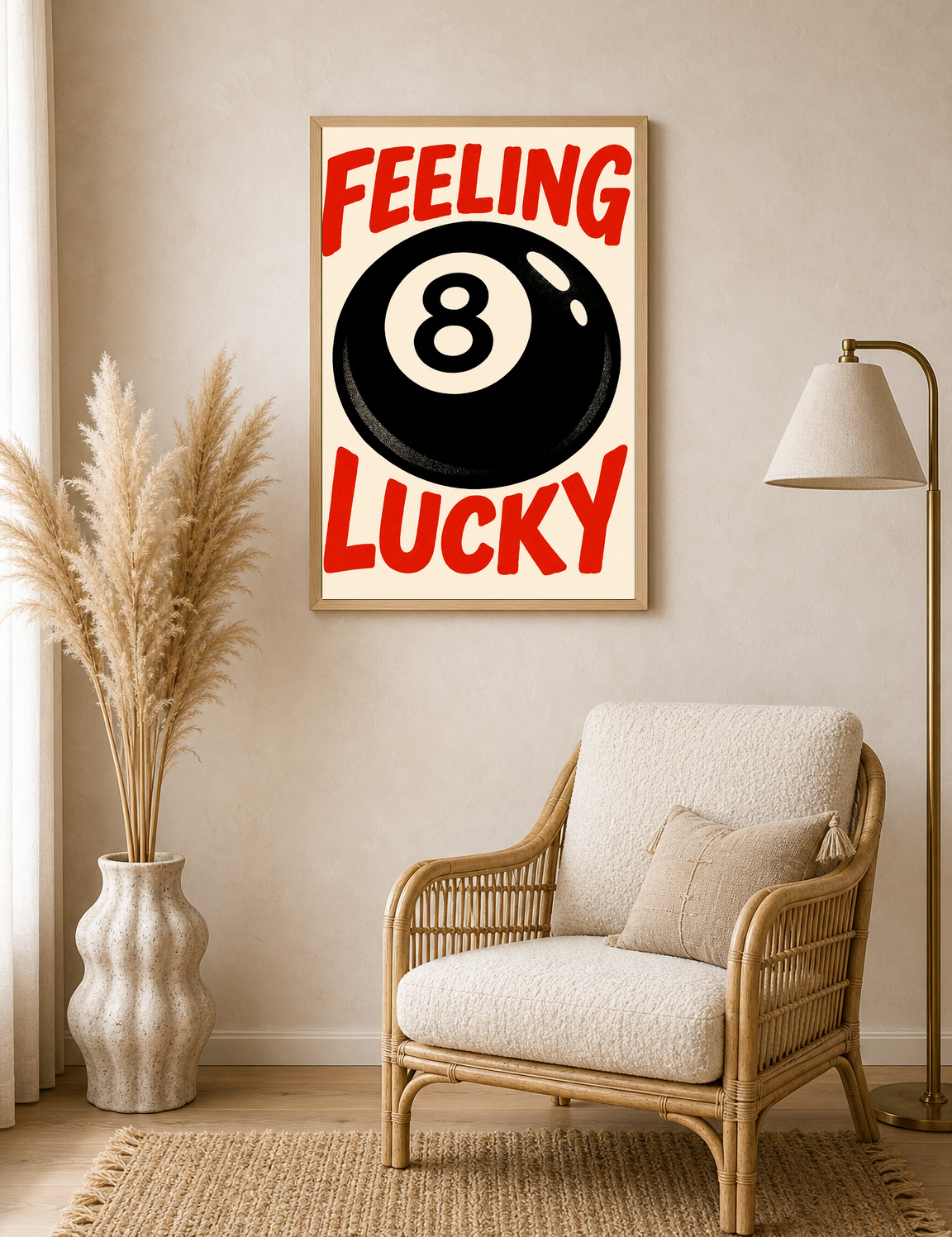 Feeling Lucky 8 Ball Retro Wall Art Print - wood framed poster