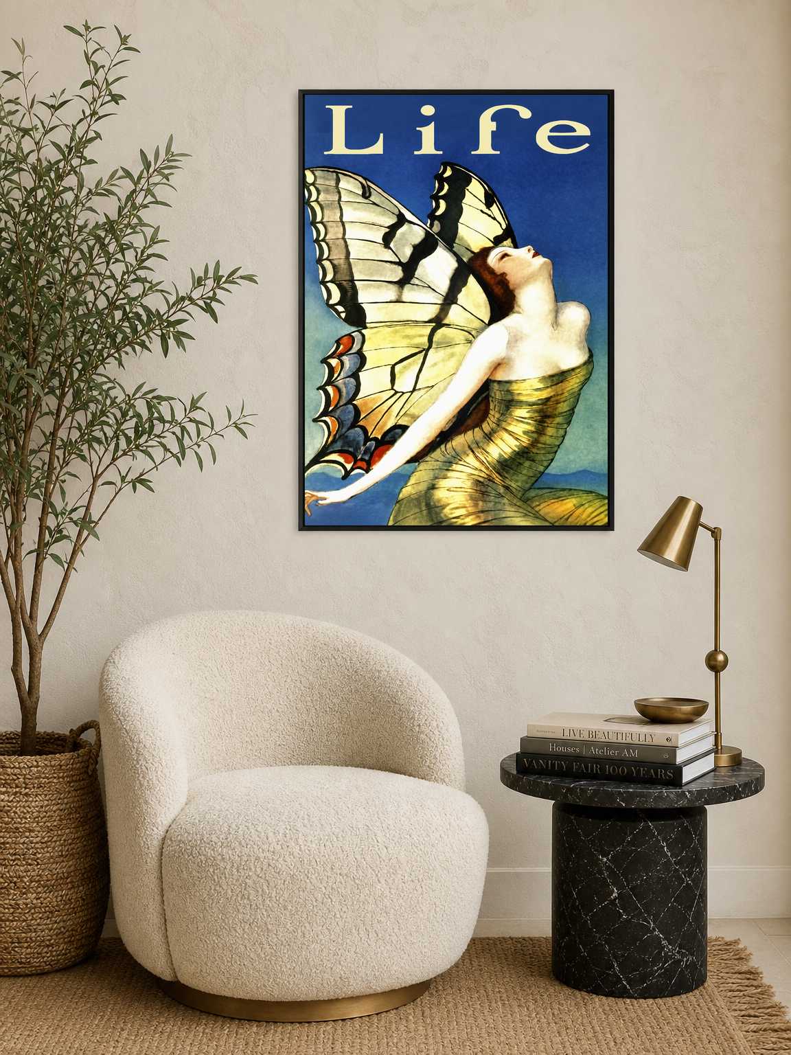 Art Deco Butterfly Life Wall Art Print - black framed