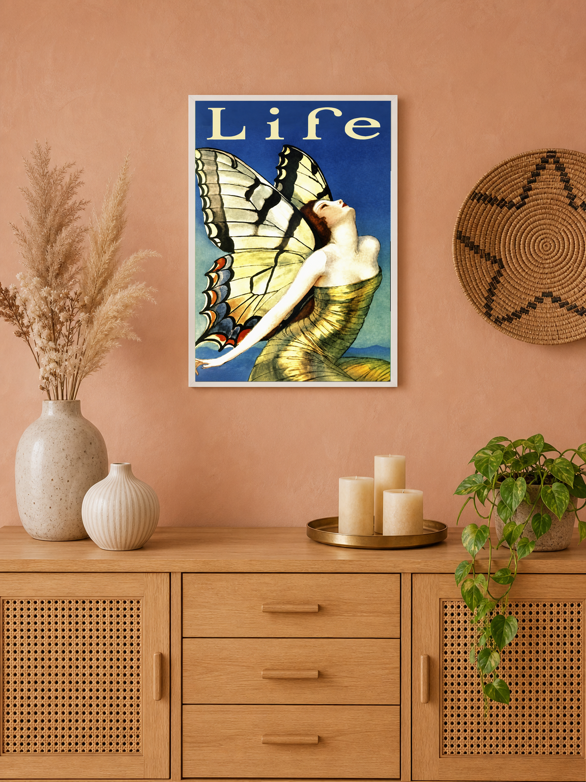 Art Deco Butterfly Life Wall Art Print - white framed