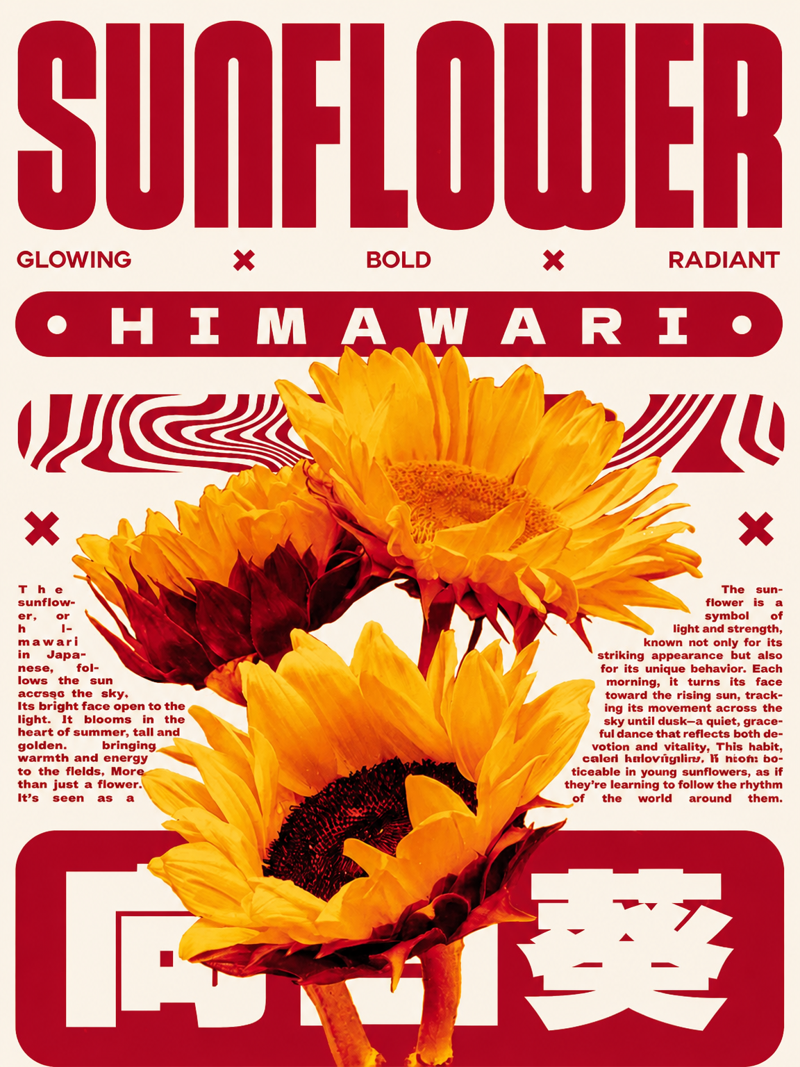 Sunflower Himawari Retro Wall Art Print - unframed