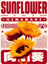 Sunflower Himawari Retro Wall Art Print