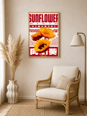 Sunflower Himawari Retro Wall Art Print - wood framed poster