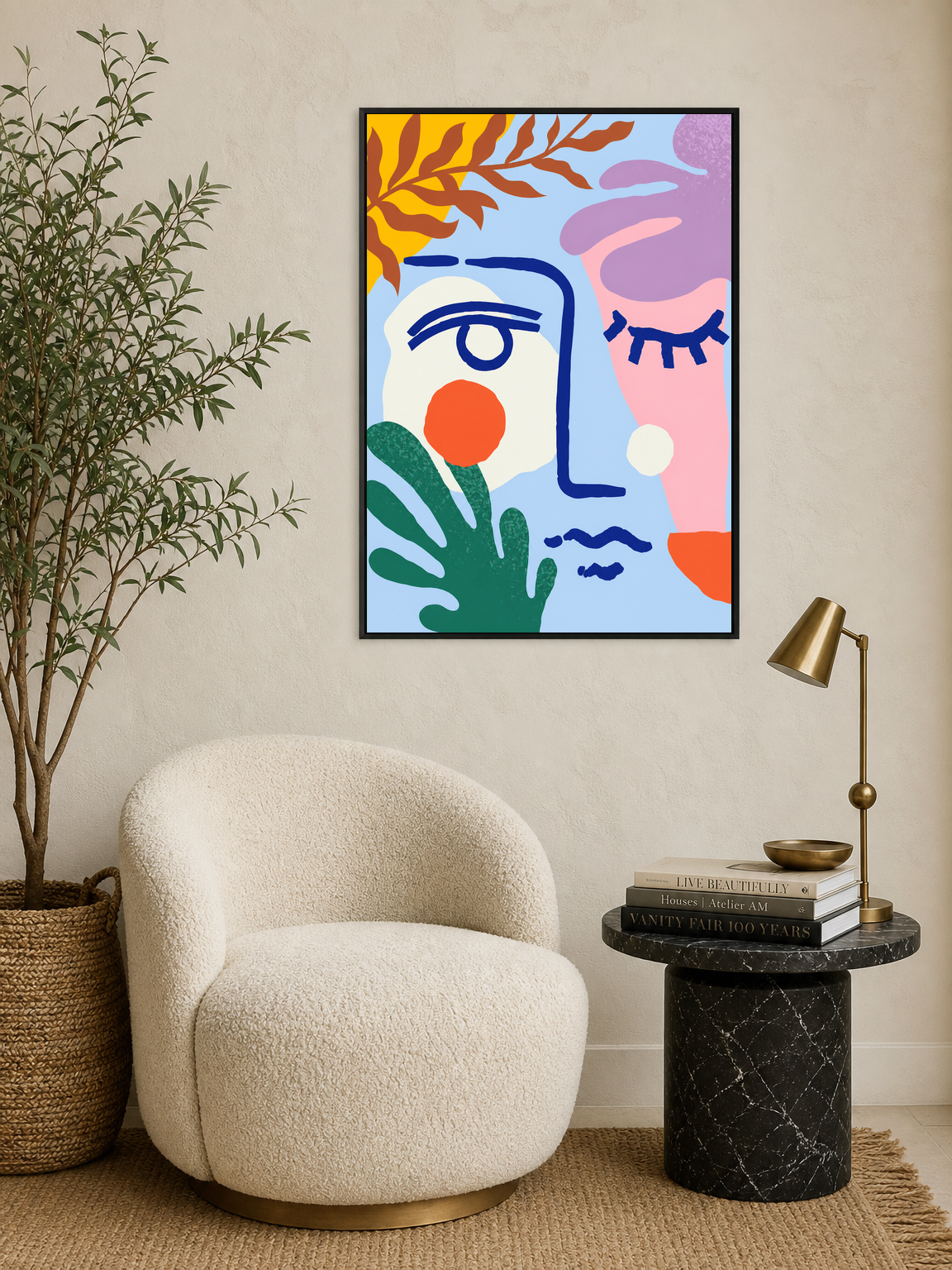 Abstract Face Colorful Wall Art Print - black framed