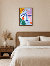 Abstract Face Colorful Wall Art Print - dark wood framed