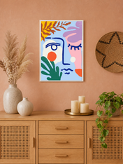 Abstract Face Colorful Wall Art Print - white framed