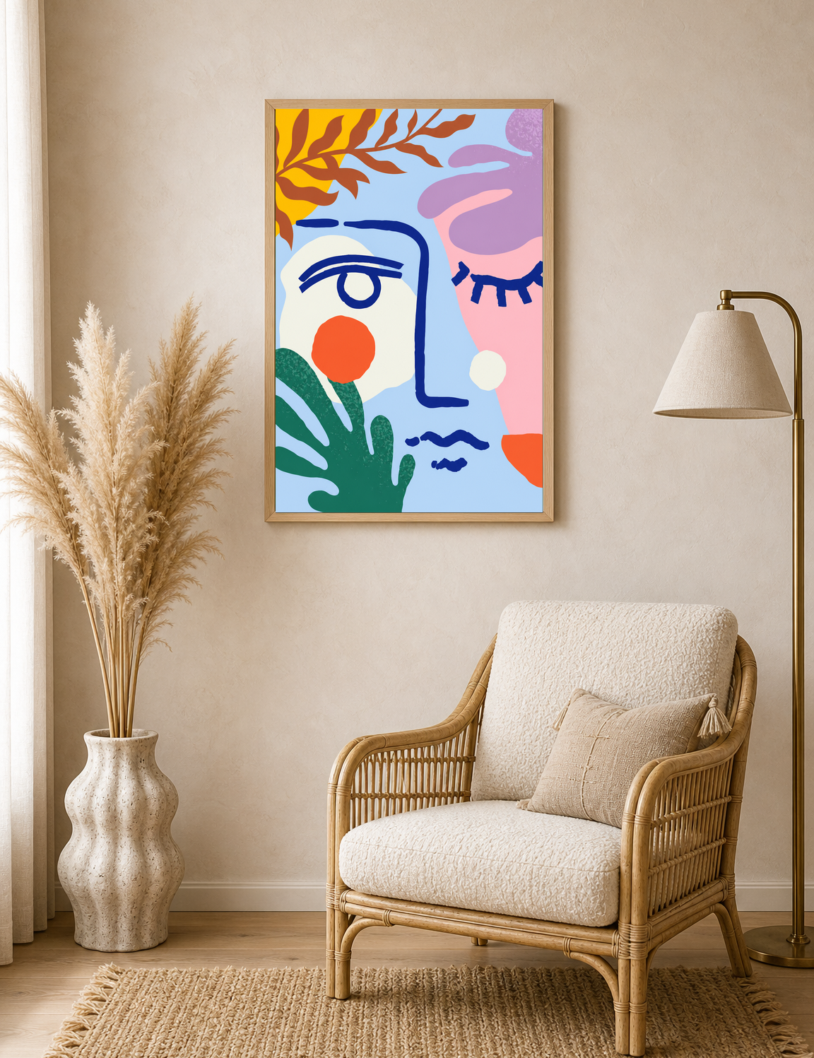 Abstract Face Colorful Wall Art Print - wood framed poster