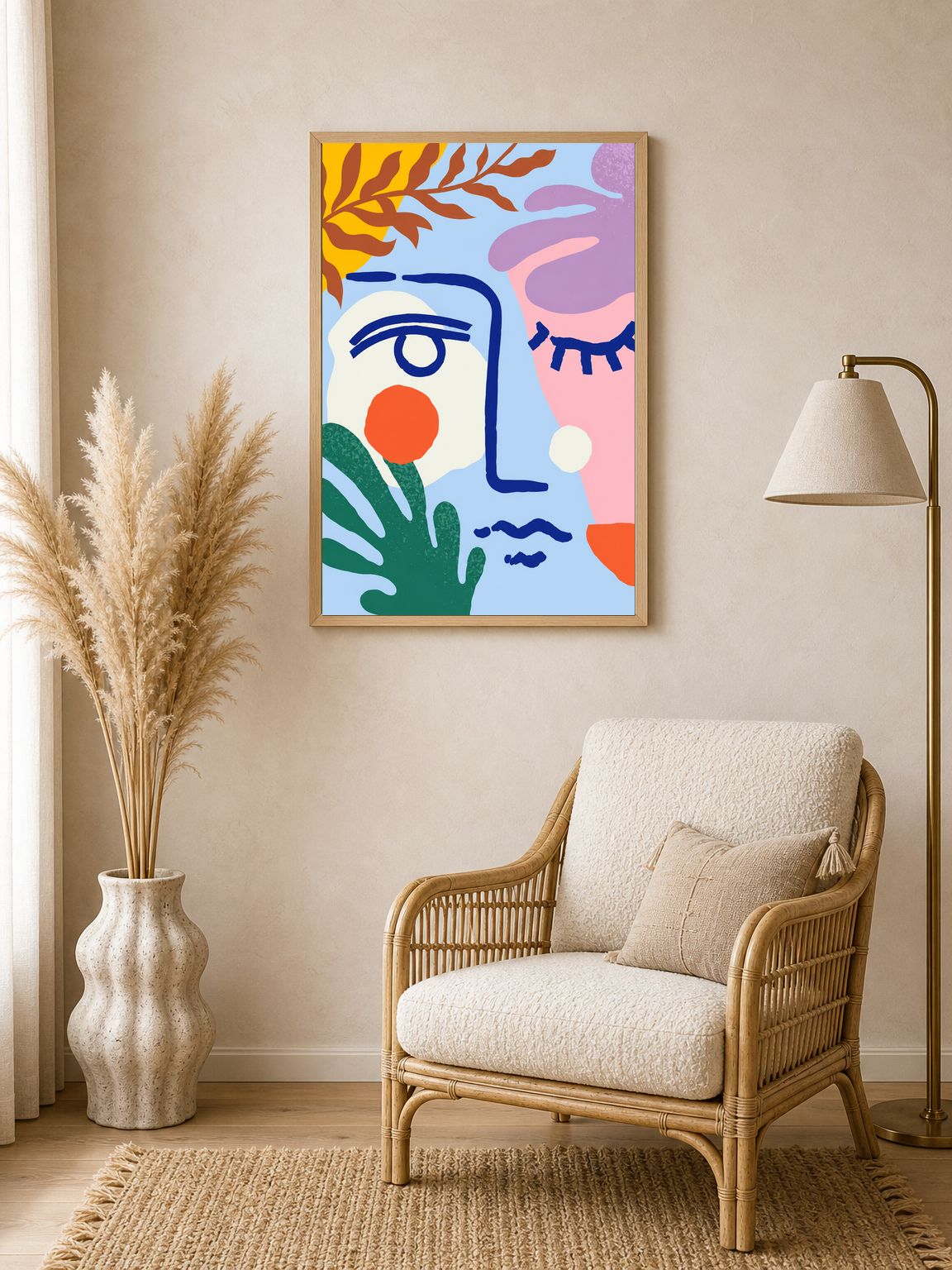 Abstract Face Colorful Wall Art Print - wood framed poster