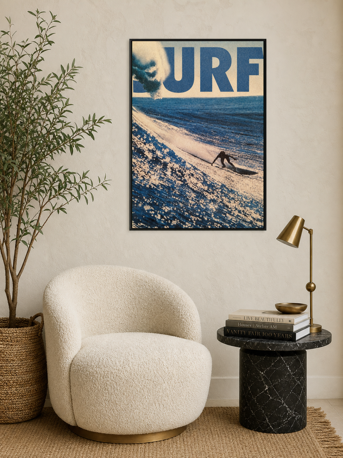 Surf Wave Rider Blue Wall Art Print - black framed