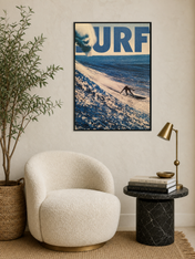 Surf Wave Rider Blue Wall Art Print - black framed