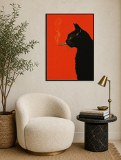 Smoky Black Cat Silhouette Wall Art Print - black framed