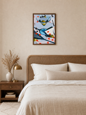Martini & Playing Cards Cocktail Wall Art Print - dark wood framed