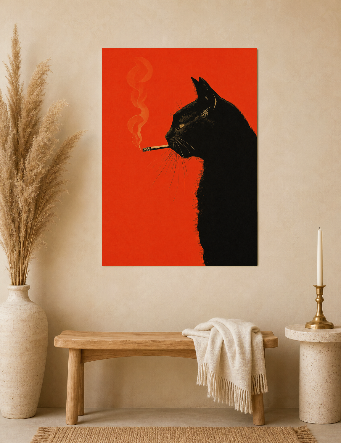 Smoky Black Cat Silhouette Wall Art Print - unframed mockup