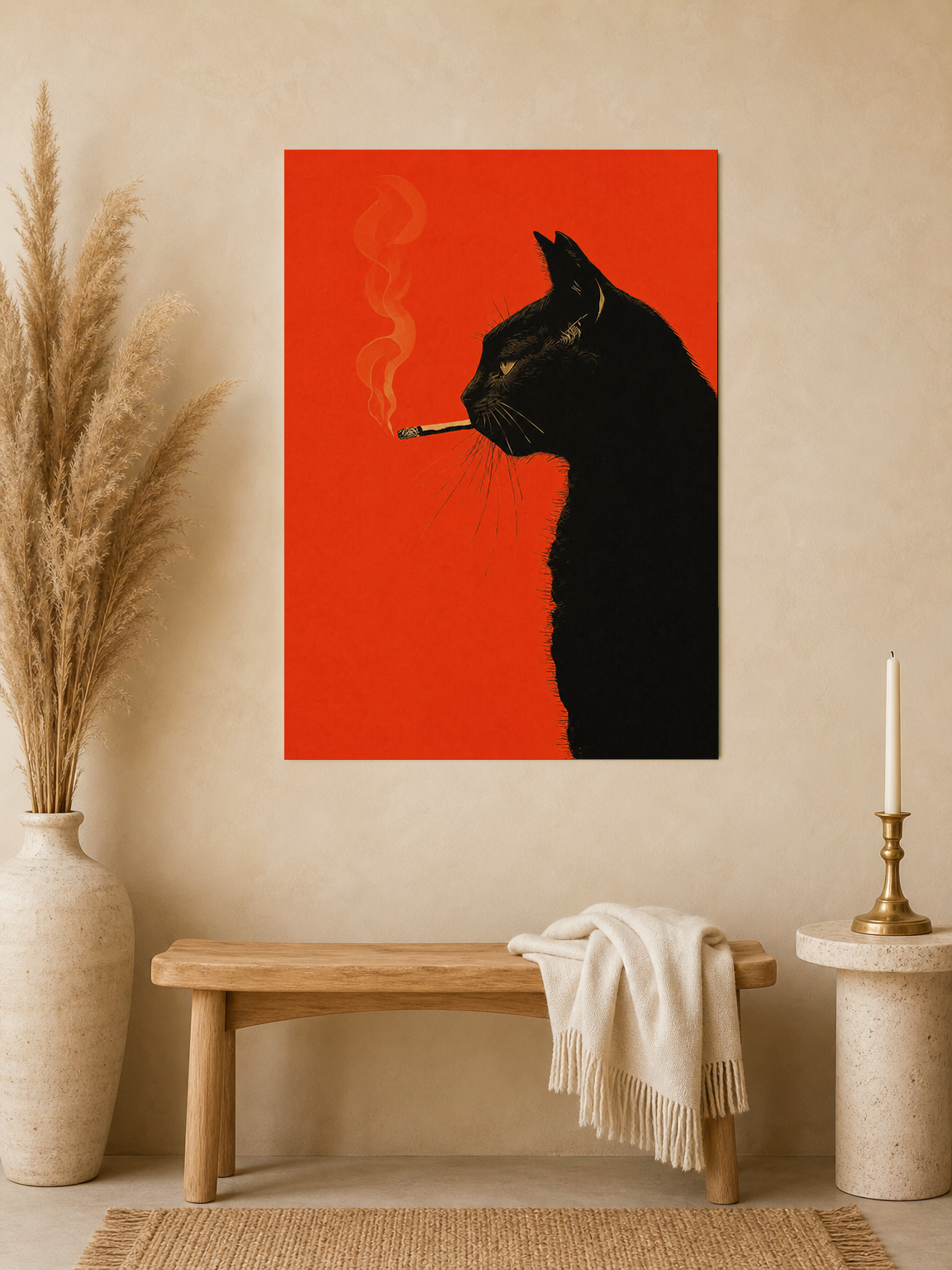Smoky Black Cat Silhouette Wall Art Print - unframed mockup