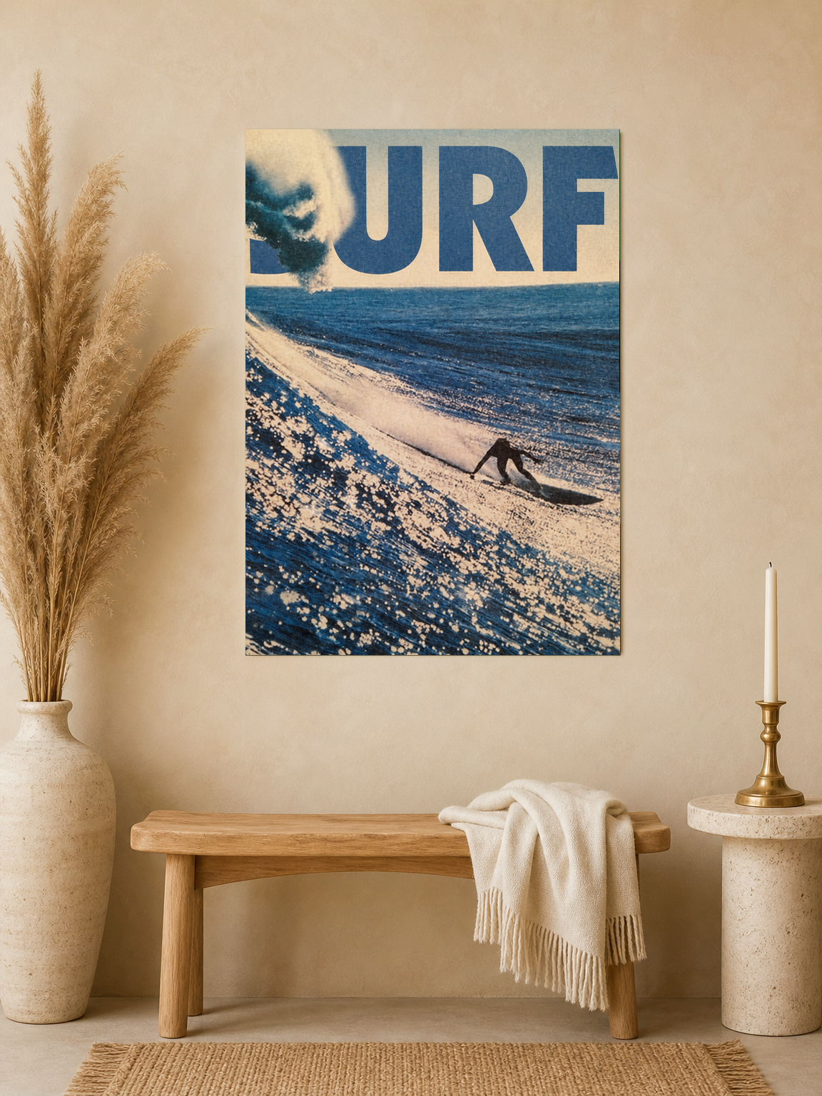 Surf Wave Rider Blue Wall Art Print - unframed mockup