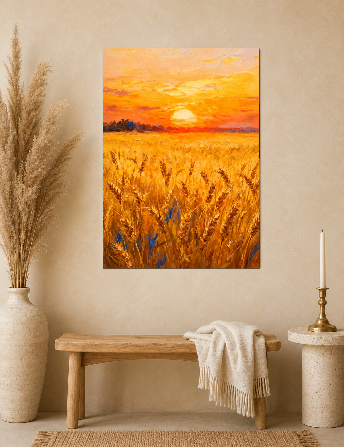 Golden Wheat Field Sunset Wall Art Print - unframed mockup