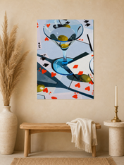 Martini & Playing Cards Cocktail Wall Art Print - unframed mockup