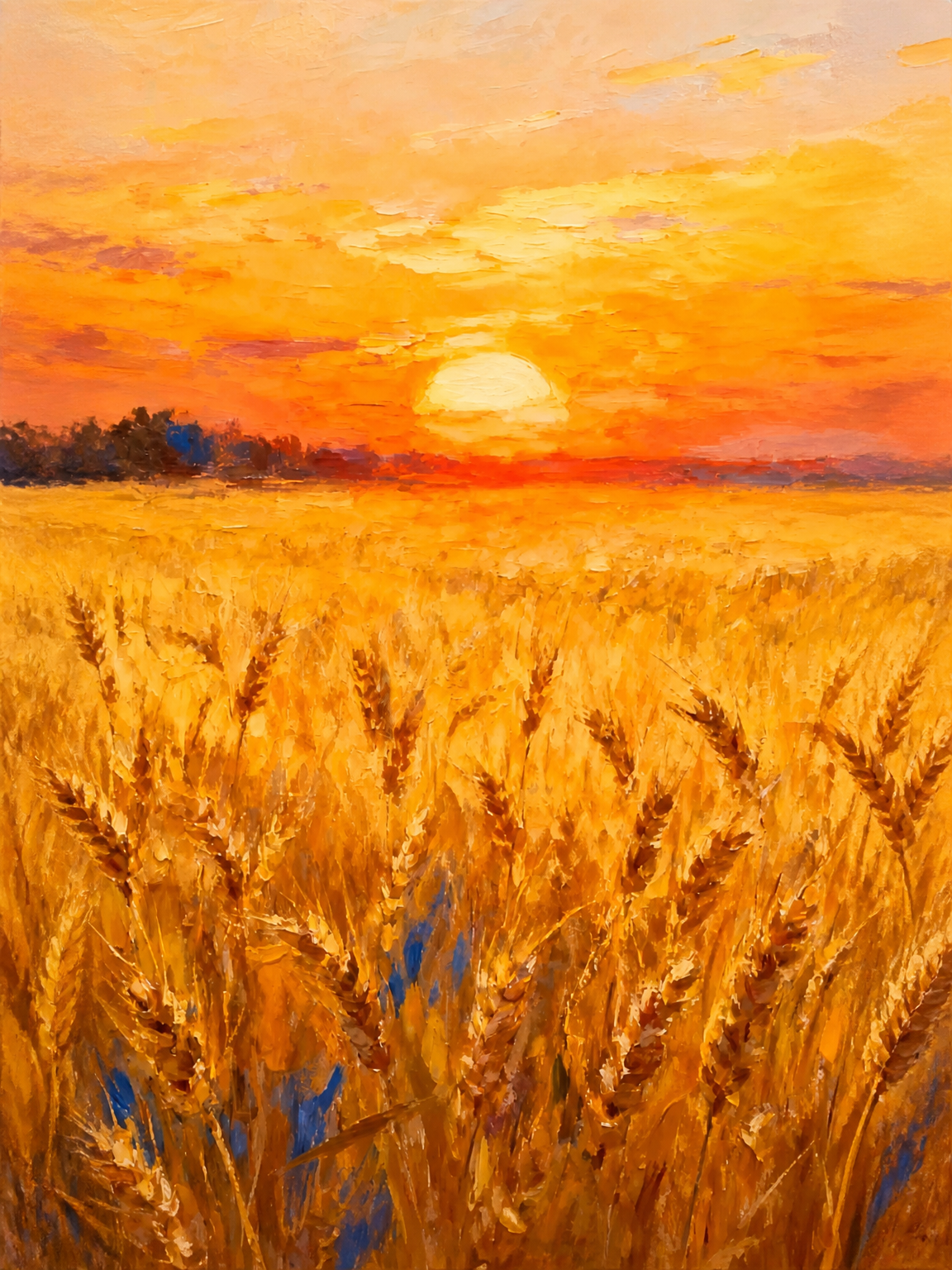 Golden Wheat Field Sunset Wall Art Print - unframed