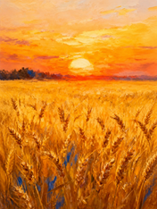 Golden Wheat Field Sunset Wall Art Print - unframed