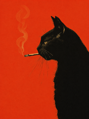 Smoky Black Cat Silhouette Wall Art Print - unframed