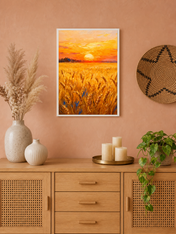 Golden Wheat Field Sunset Wall Art Print - white framed