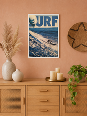 Surf Wave Rider Blue Wall Art Print - white framed