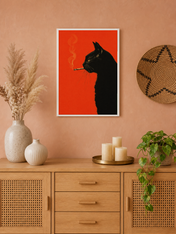 Smoky Black Cat Silhouette Wall Art Print - white framed