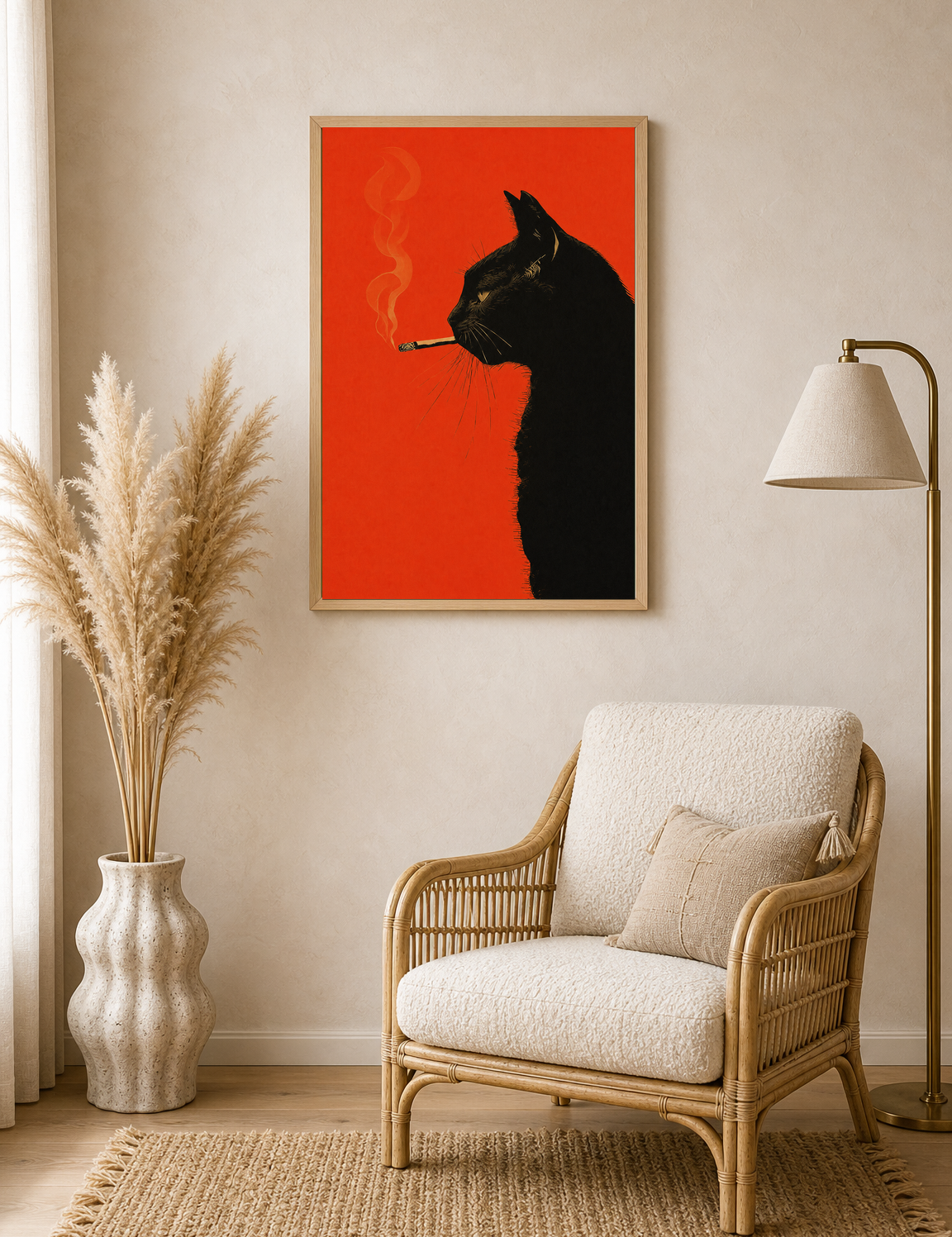 Smoky Black Cat Silhouette Wall Art Print - wood framed poster