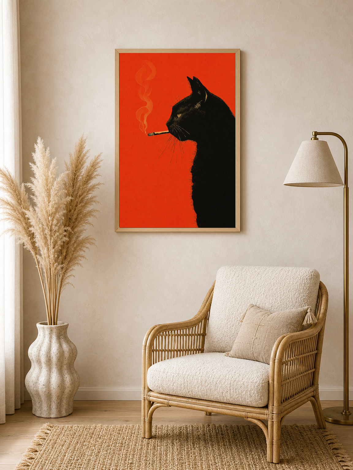 Smoky Black Cat Silhouette Wall Art Print - wood framed poster