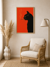 Smoky Black Cat Silhouette Wall Art Print - wood framed poster