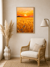 Golden Wheat Field Sunset Wall Art Print - wood framed poster
