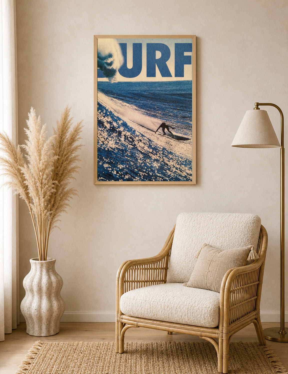 Surf Wave Rider Blue Wall Art Print - wood framed poster