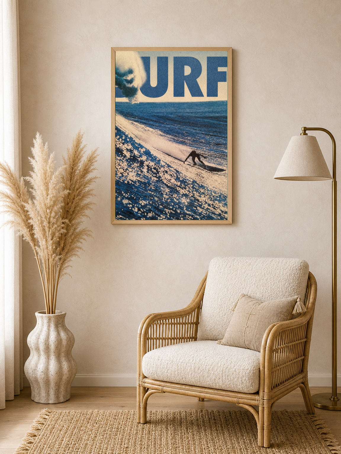 Surf Wave Rider Blue Wall Art Print - wood framed poster